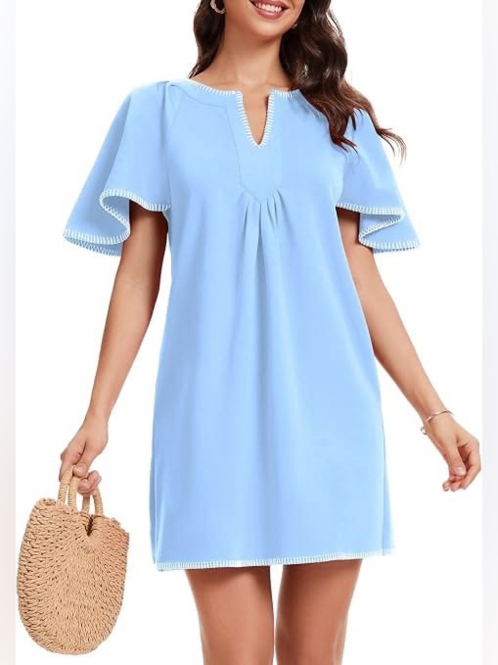 Light Blue Short Sleeve Pleat Top